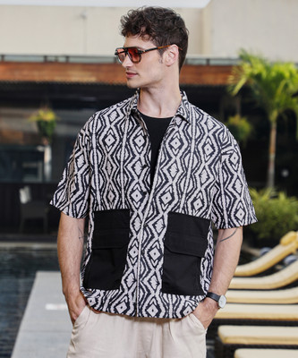 CAMPUS SUTRA Men Printed Casual Black, White Shirt