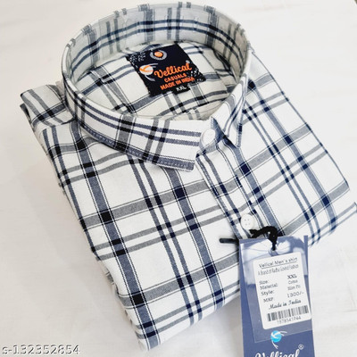 Vellical Men Checkered Casual White Shirt