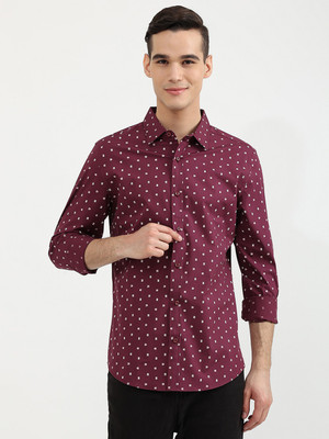 United Colors of Benetton Men Printed Casual Maroon Shirt