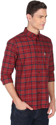 U.S. POLO ASSN. Men Checkered Casual Red Shirt