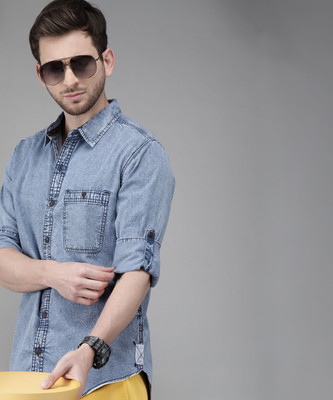 Roadster Men Self Design Casual Blue Shirt