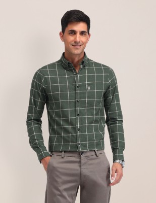 U.S. POLO ASSN. Men Checkered Casual Green Shirt