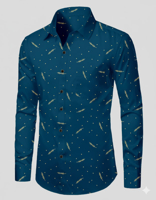 Rudraay Enterprise Men Printed Casual Blue, Gold Shirt