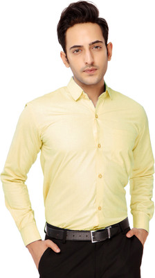 Kundan Men Solid Formal Yellow Shirt