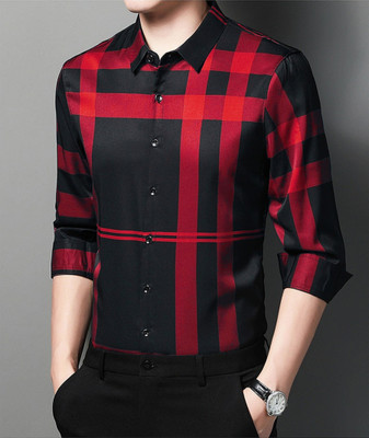 GCFAB Men Checkered Casual Black, Red Shirt