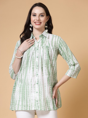 SkyAsia Women Printed Party Light Green, White Shirt