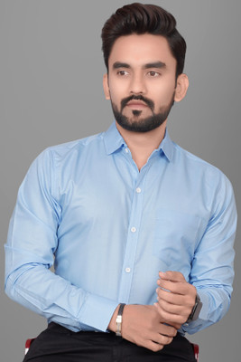 Voroxy Men Solid Formal Light Blue Shirt