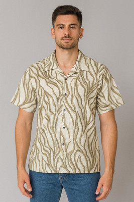 Pulsemen Men Printed Formal White Shirt