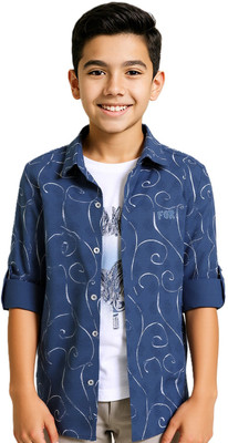 CAVIO Boys Printed Casual Dark Blue Shirt
