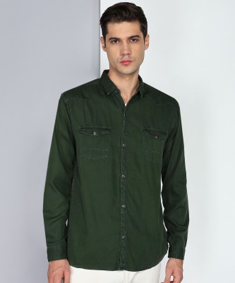 KUONS AVENUE Men Solid Casual Dark Green Shirt