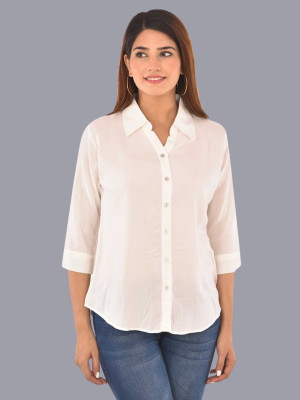 FABISHO Women Solid Casual White Shirt