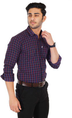 Marc Laurent Men Checkered Formal Dark Blue, Red, White Shirt