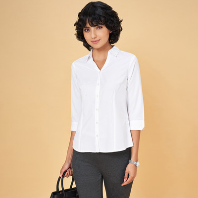 Annabelle by Pantaloons Women Solid Casual White Shirt