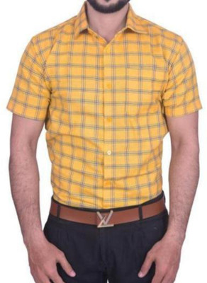 SHADAB Men Checkered Formal Blue, Yellow Shirt