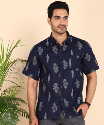 karnam Men Printed Casual Dark Blue, Grey, Light Green Shirt