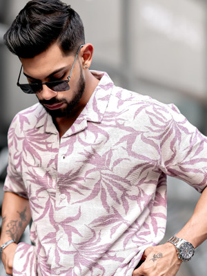 MANIAC Men Printed Casual White, Purple Shirt