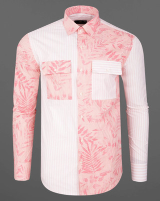 HOC Men Striped Formal Pink Shirt