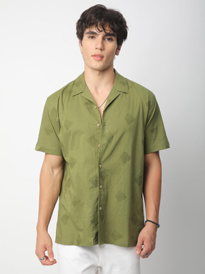 VASTRADO Men Embroidered Casual Dark Green Shirt