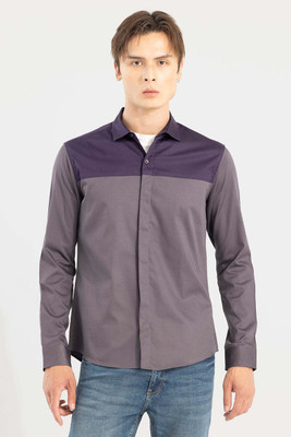 Snitch Men Color Block Casual Purple Shirt