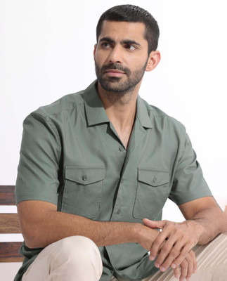 RARE RABBIT Men Solid Casual Dark Green Shirt