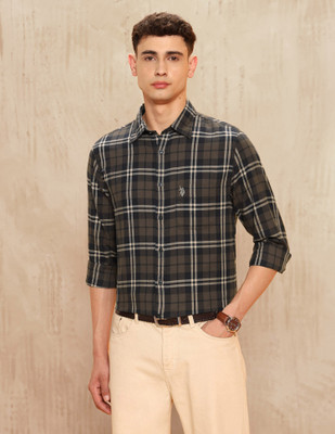 U.S. Polo Assn. Denim Co. Men Checkered Casual Brown Shirt