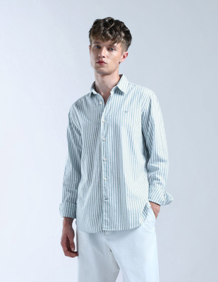 FLYING MACHINE Men Striped Casual Blue Shirt