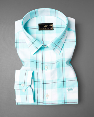 french crown Men Checkered Casual White, Light Blue, Grey Shirt