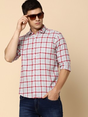 V-MART Men Checkered Casual Red, White, Cream Shirt