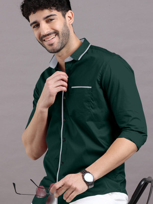 NTIFIC Men Solid Casual Dark Green Shirt