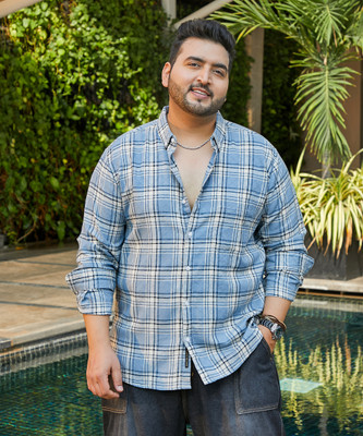 Instafab Plus Men Checkered Casual Blue Shirt