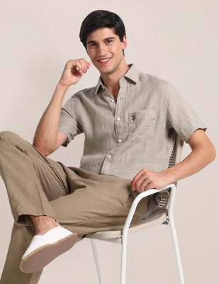 U.S. POLO ASSN. Men Solid Casual Beige Shirt