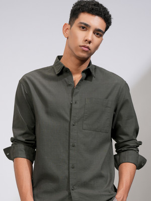 HIGHLANDER Men Checkered Casual Green Shirt