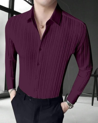 TYRELL Men Self Design Casual Maroon Shirt