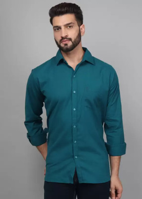 KNRO FAB Men Solid Formal Dark Green Shirt