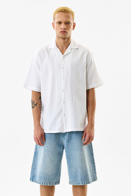 Snitch Men Self Design Casual White Shirt