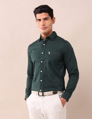 U.S. POLO ASSN. Men Solid Casual Dark Green Shirt