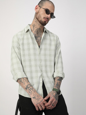 VASTRADO Men Checkered Casual Green Shirt