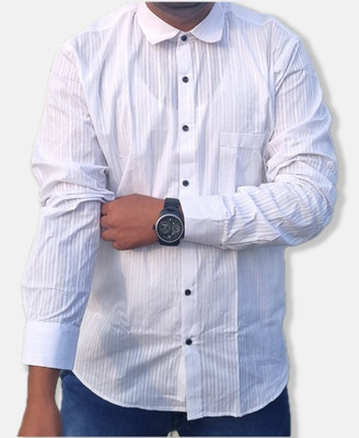 SPTextileHub Men Striped Casual White Shirt