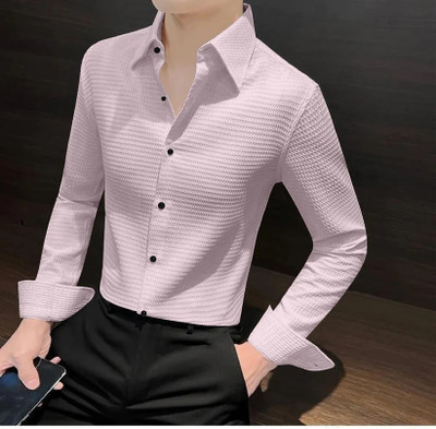 Black Deer Men Self Design Casual Pink Shirt