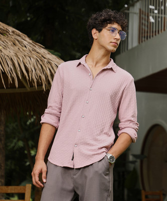 CAMPUS SUTRA Men Self Design Casual Pink Shirt