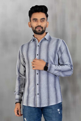 Manav Creation Men Striped Formal Grey Shirt