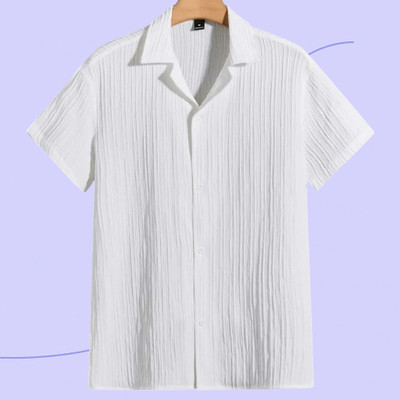 Jenil Fashion Men Self Design Casual White Shirt