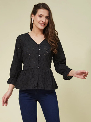 J TURRITOPSIS Women Printed Casual Black Shirt