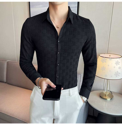 Rajaranchod creation Men Self Design Casual Black Shirt