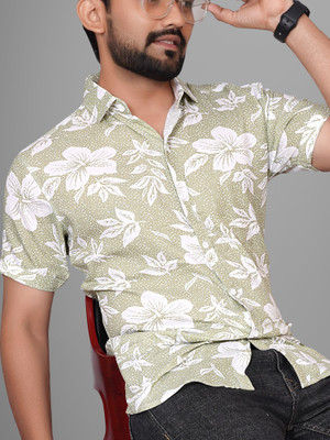 METRONAUT Men Printed Casual Light Green, White Shirt