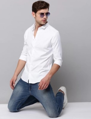 Indi Hemp Men Solid Casual White Shirt