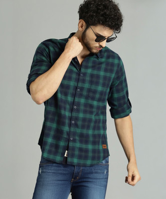 Roadster Men Checkered Casual Green, Blue Shirt
