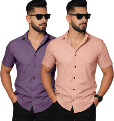 Khushi Creation Men Solid Casual Purple Shirt(Pack of 2)