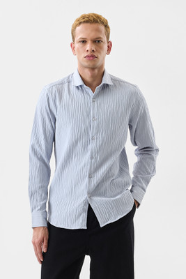 Snitch Men Self Design Casual Light Blue Shirt