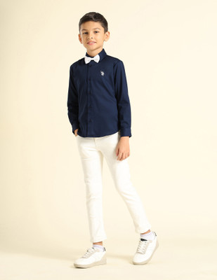 U.S. POLO ASSN. Boys Solid Casual Blue Shirt